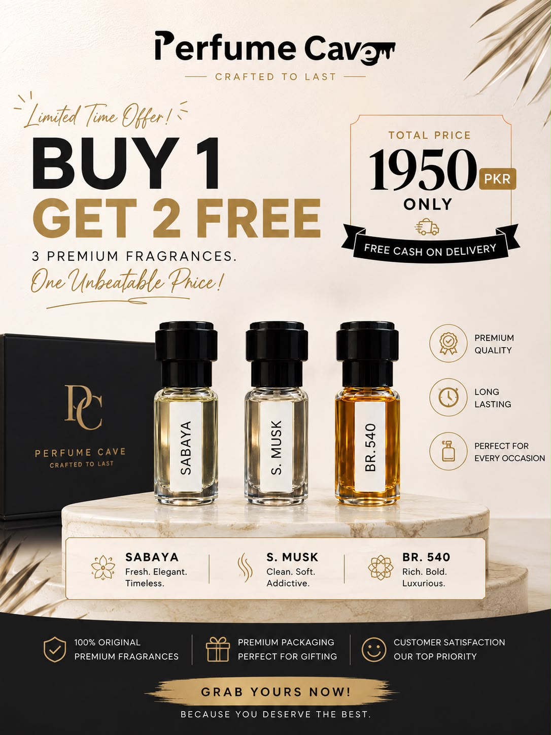 Perfume Cave Signature Attar Trio set of three 6ml alcohol-free attar oils